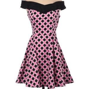 Hearts & Roses Off Shoulder Polka Dot Swing Dress